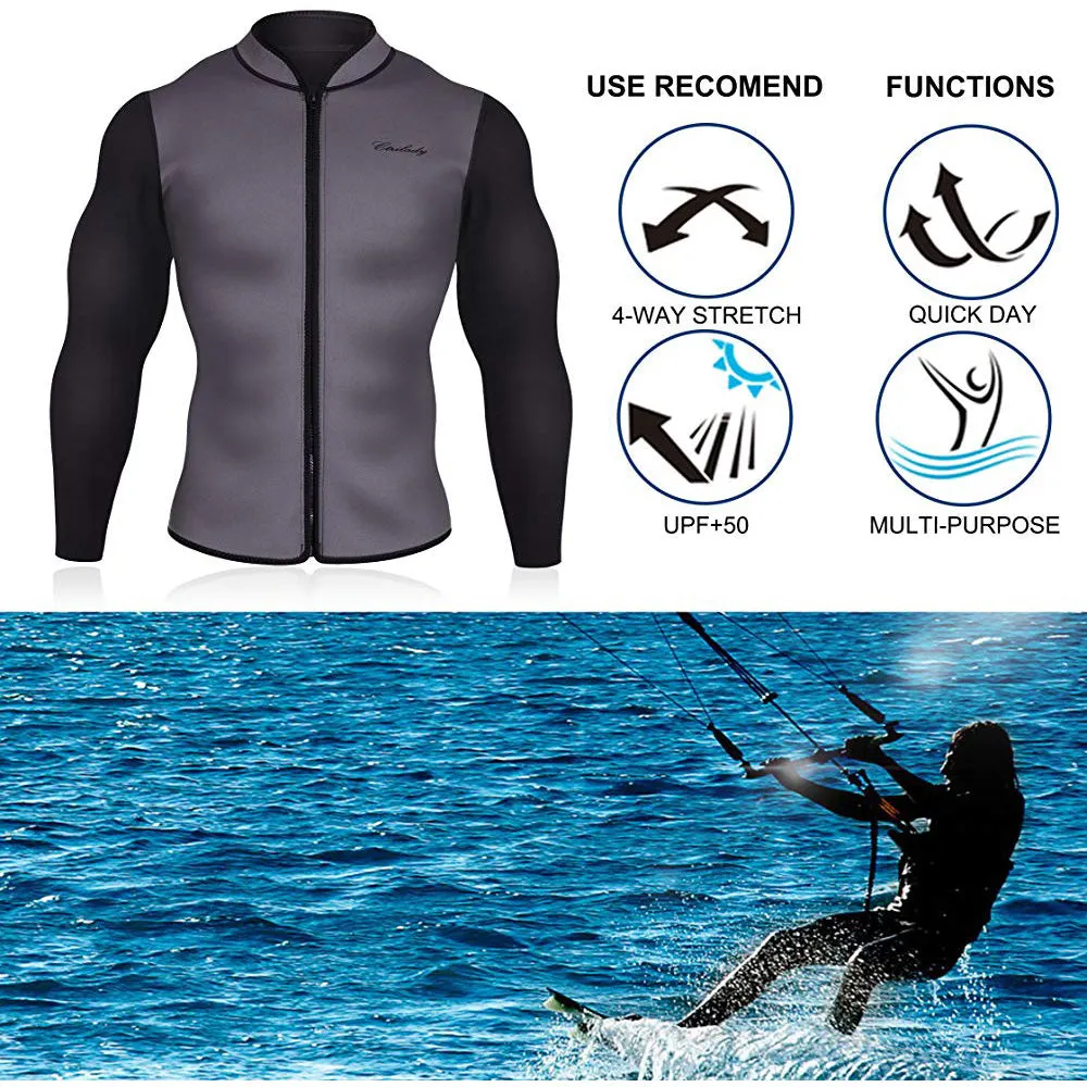 Men's Best Neoprene Wetsuit Jacket with Front Zipper Long Sleeves