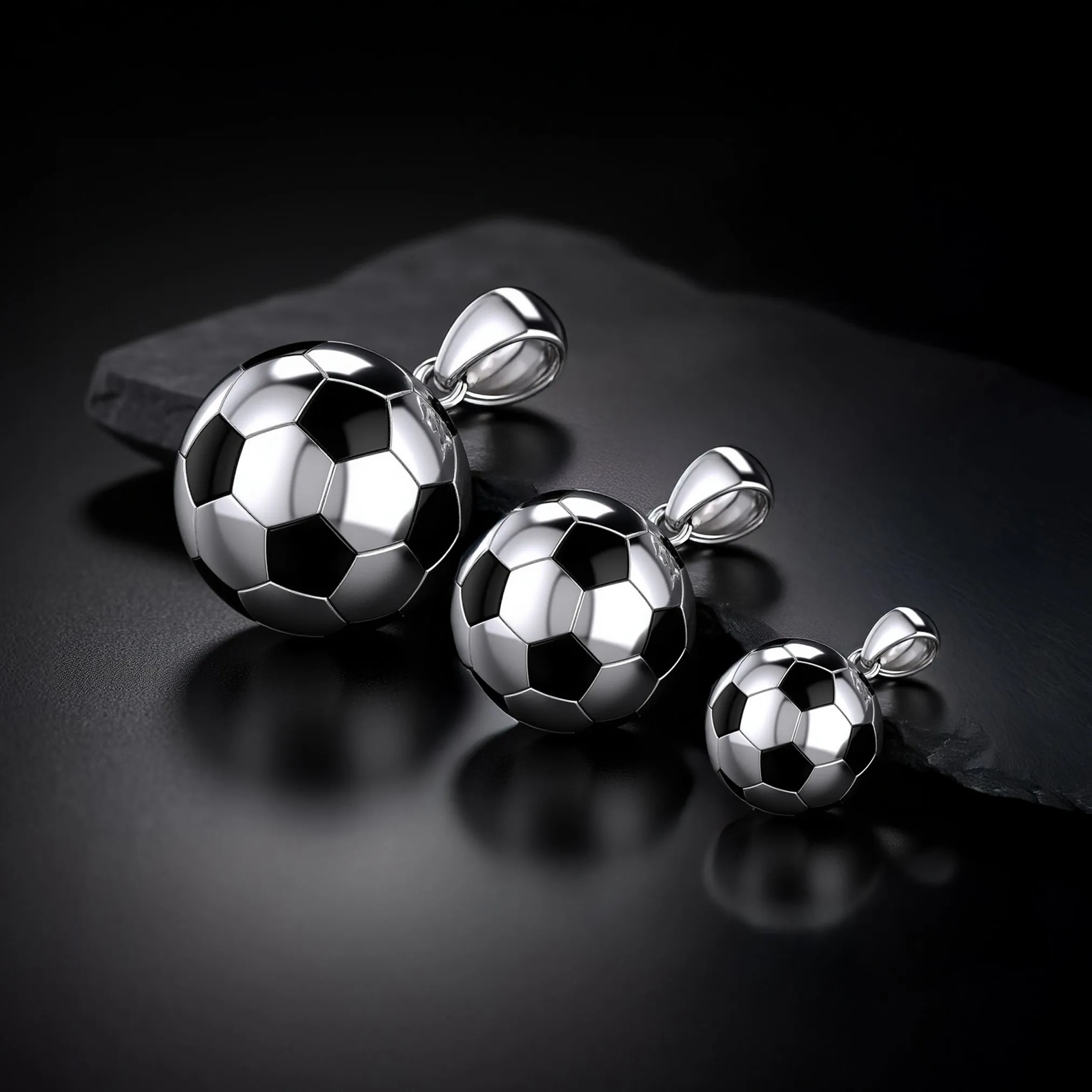 Men's Large 925 Sterling Silver 3D Soccer Ball Football Pendant Necklace, 18.5mm