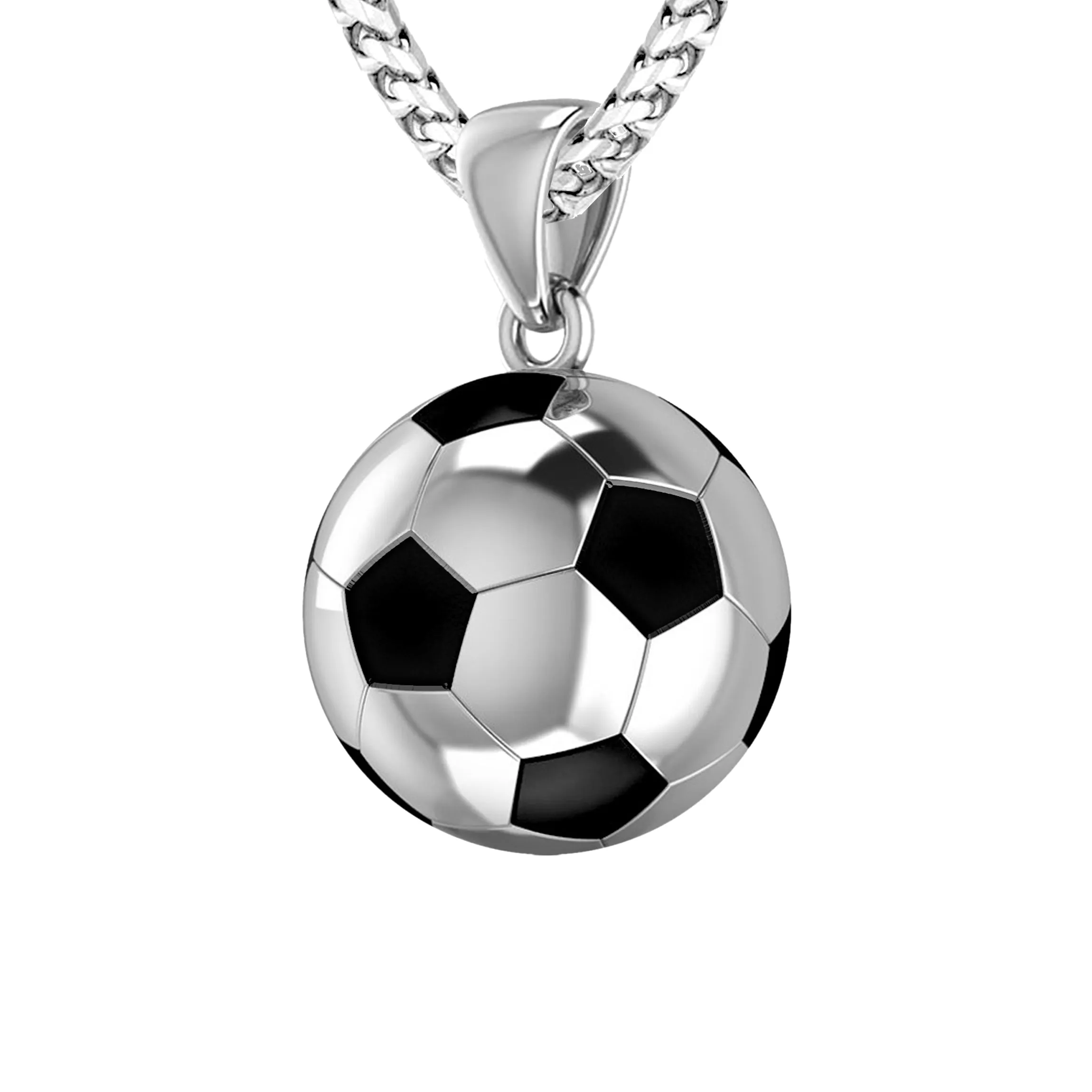 Men's Large 925 Sterling Silver 3D Soccer Ball Football Pendant Necklace, 18.5mm