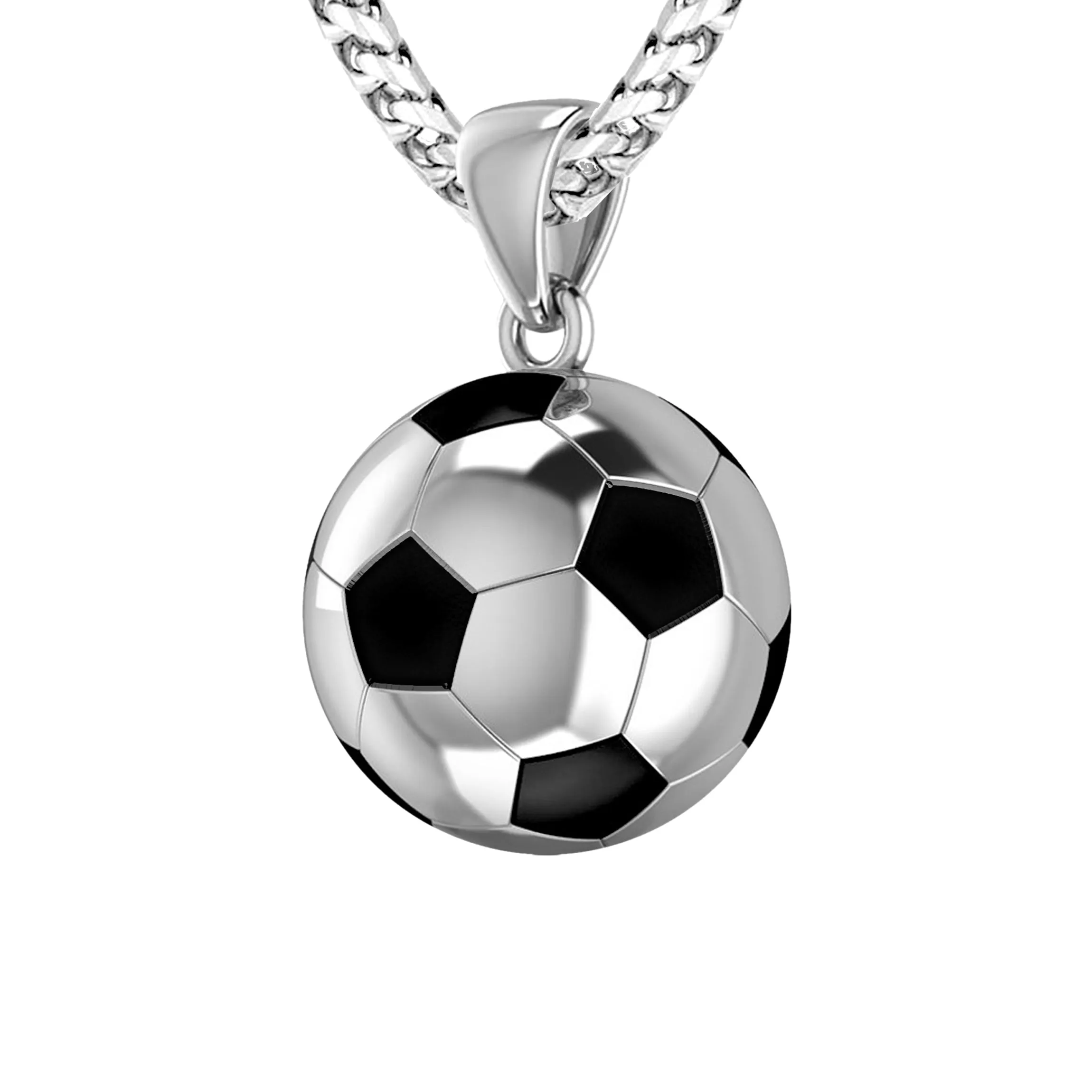 Men's Large 925 Sterling Silver 3D Soccer Ball Football Pendant Necklace, 18.5mm