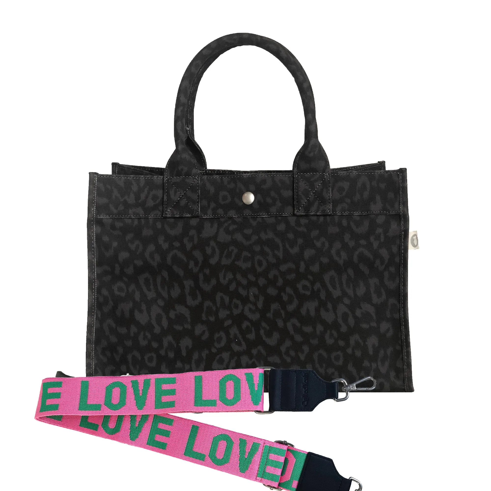 Midi East West Bag: Black Leopard
