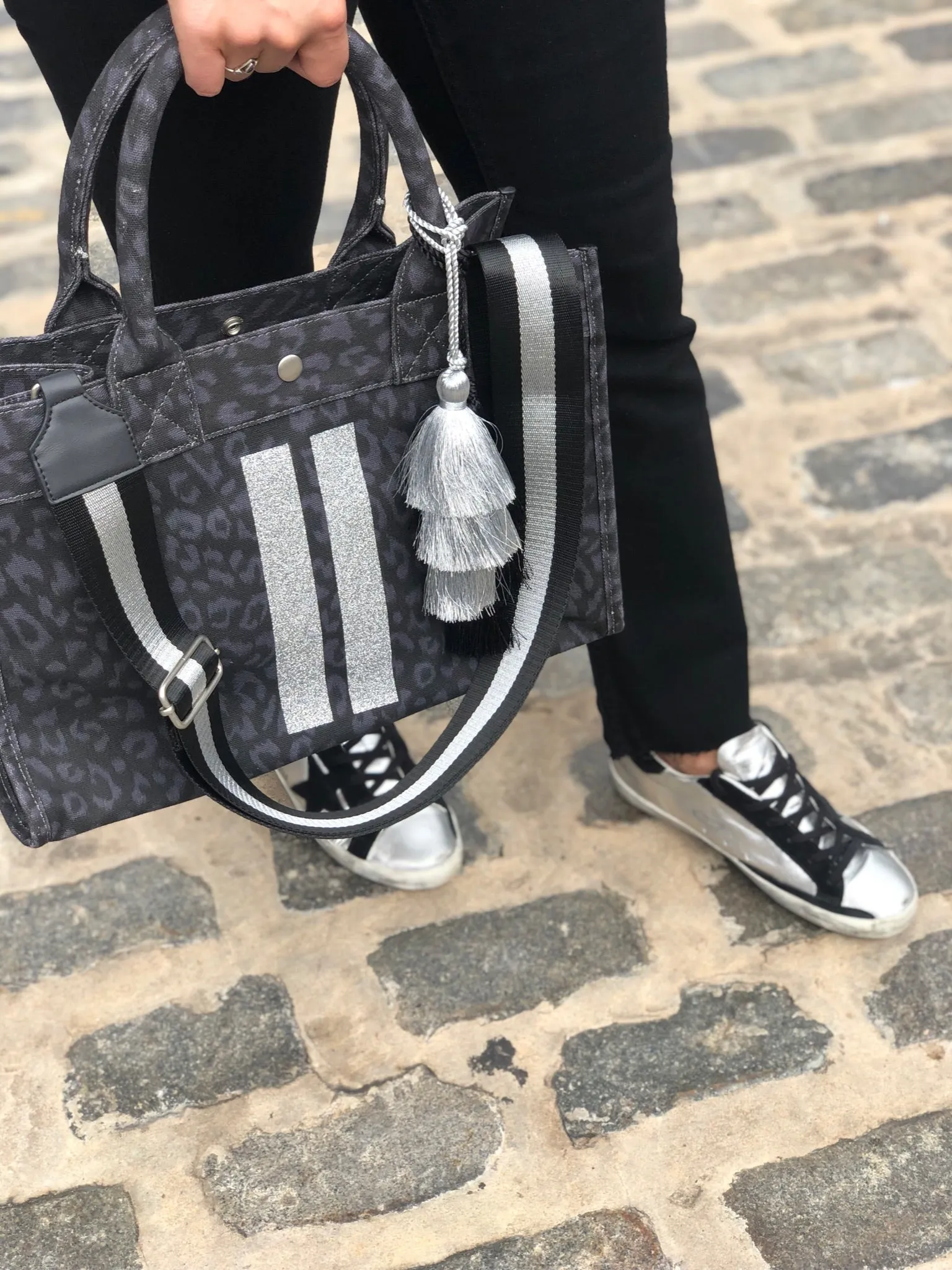 Midi East West Bag: Black Leopard