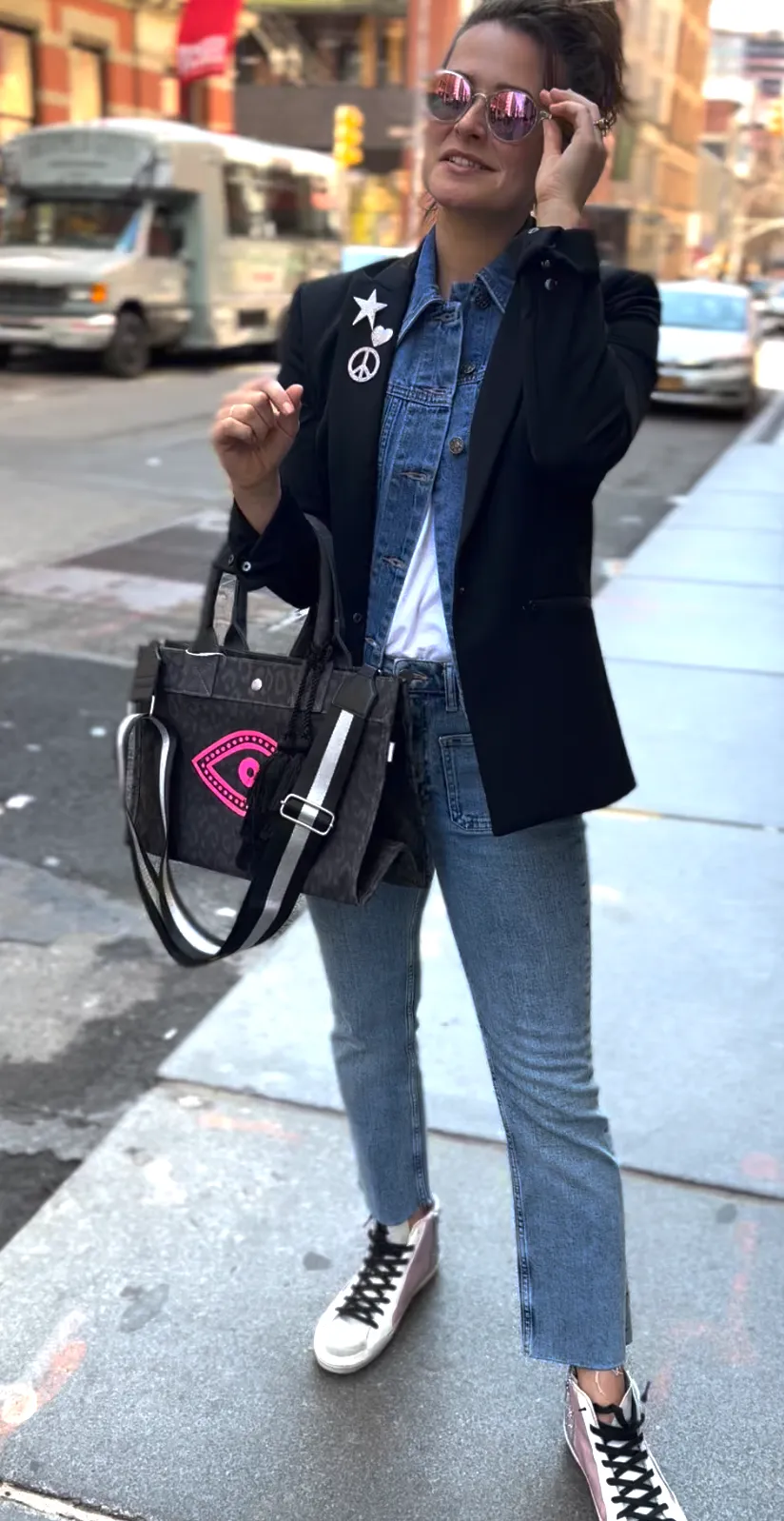 Midi East West Bag: Black Leopard