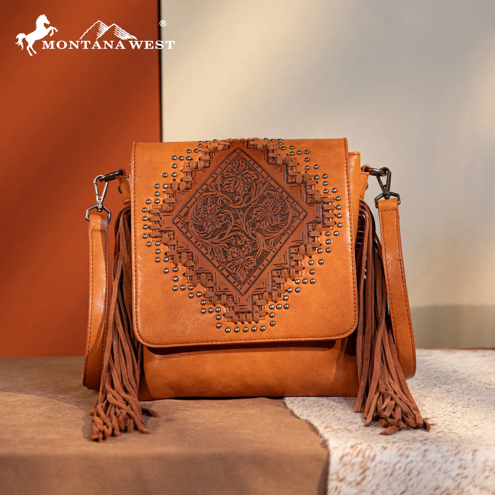 MW1299G-9360 Montana West Tooled Fringe Collection Concealed Carry Crossbody