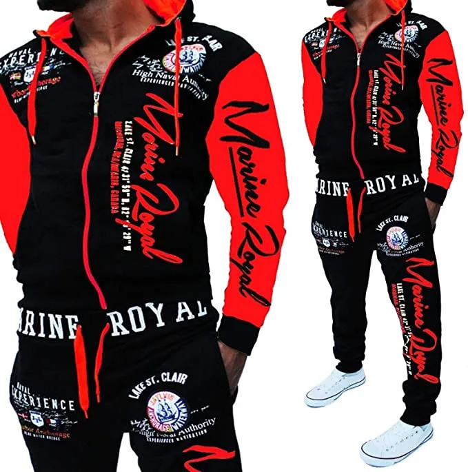 New HHGKED Men 's Casual Tracksuit Hooded Full Zip Elastic Waistband Sweatsuit Set, Sz XXL! Retails $100 