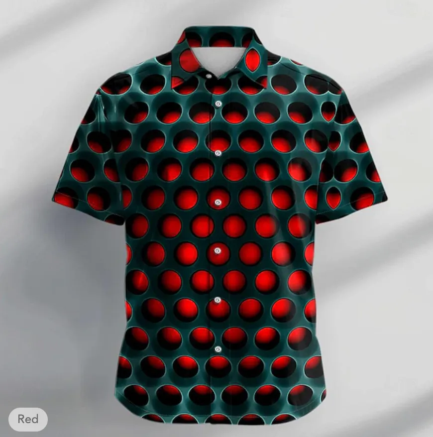 NEW Men's Polo Shirt Golf Shirt Optical Illusion Turndown Red Blue Purple Orange Green 3D Print Outdoor Street Short Sleeves Zipper Print Clothing Apparel Fashion Designer Casual Breathable, Sz 2XL, Retails $73