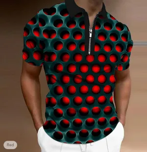 NEW Men's Polo Shirt Golf Shirt Optical Illusion Turndown Red Blue Purple Orange Green 3D Print Outdoor Street Short Sleeves Zipper Print Clothing Apparel Fashion Designer Casual Breathable, Sz S, Retails $73
