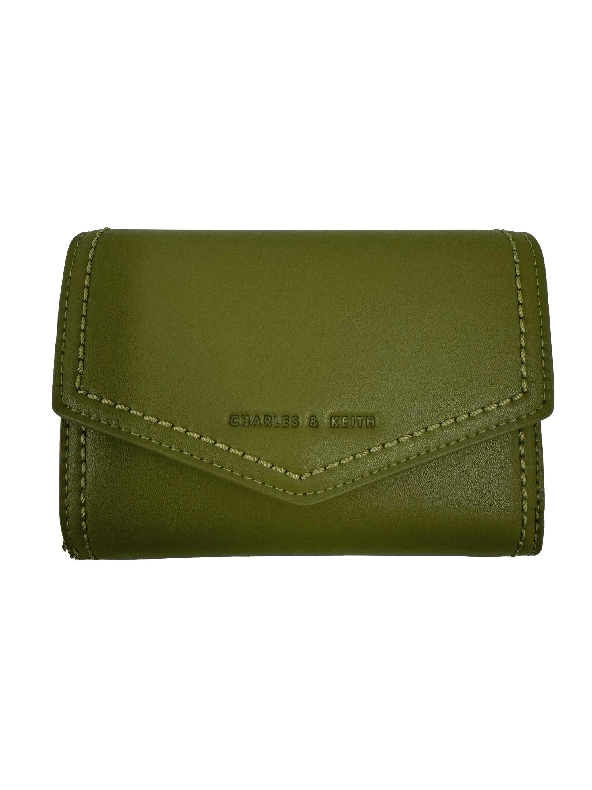 Olive Stitch Trim Envelope Wallet