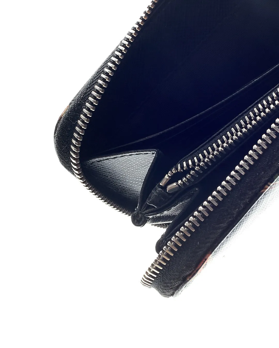 Prada Black Floral Saffiano Leather Long Zipper Wallet