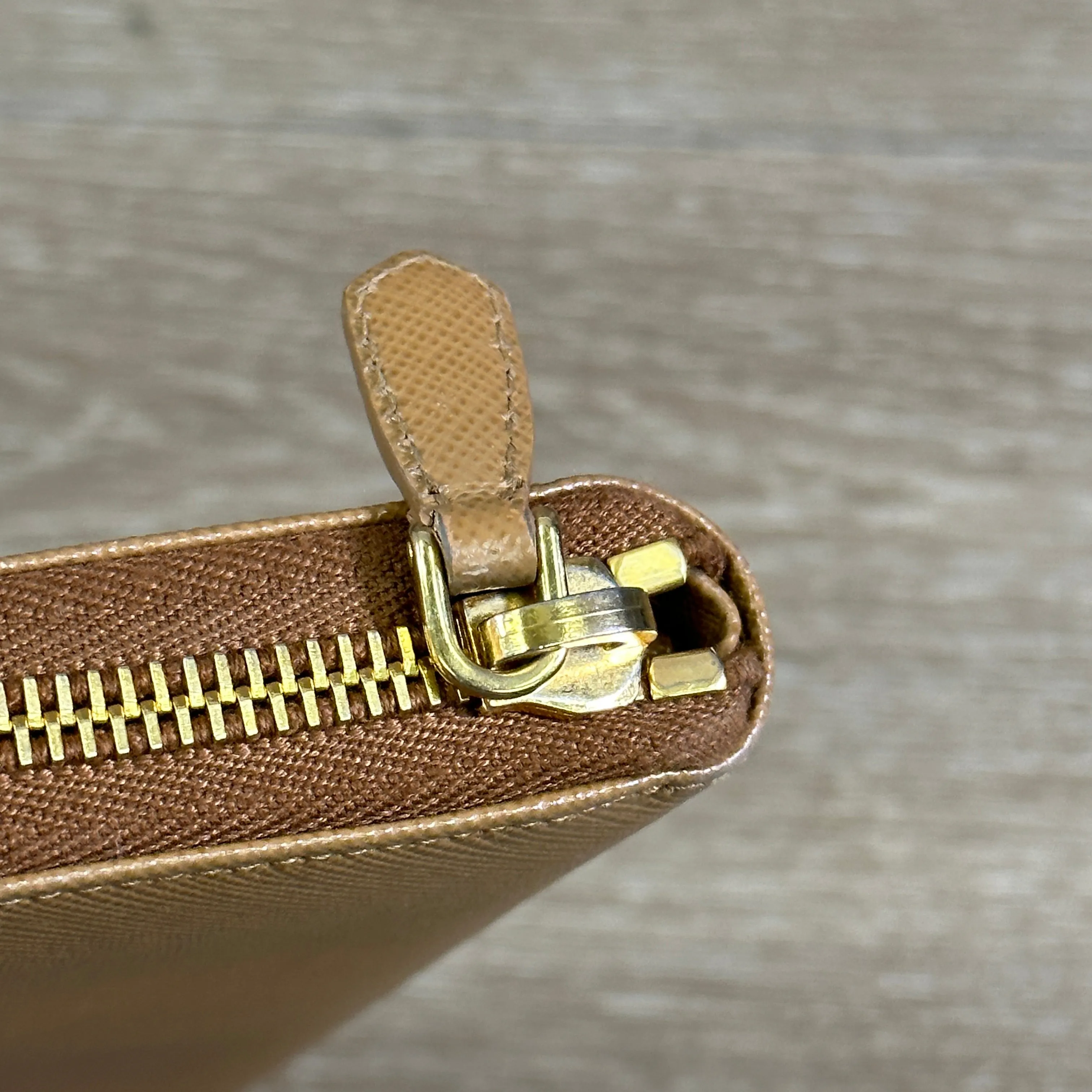 Prada Caramel Saffiano Leather Zip Around Wallet