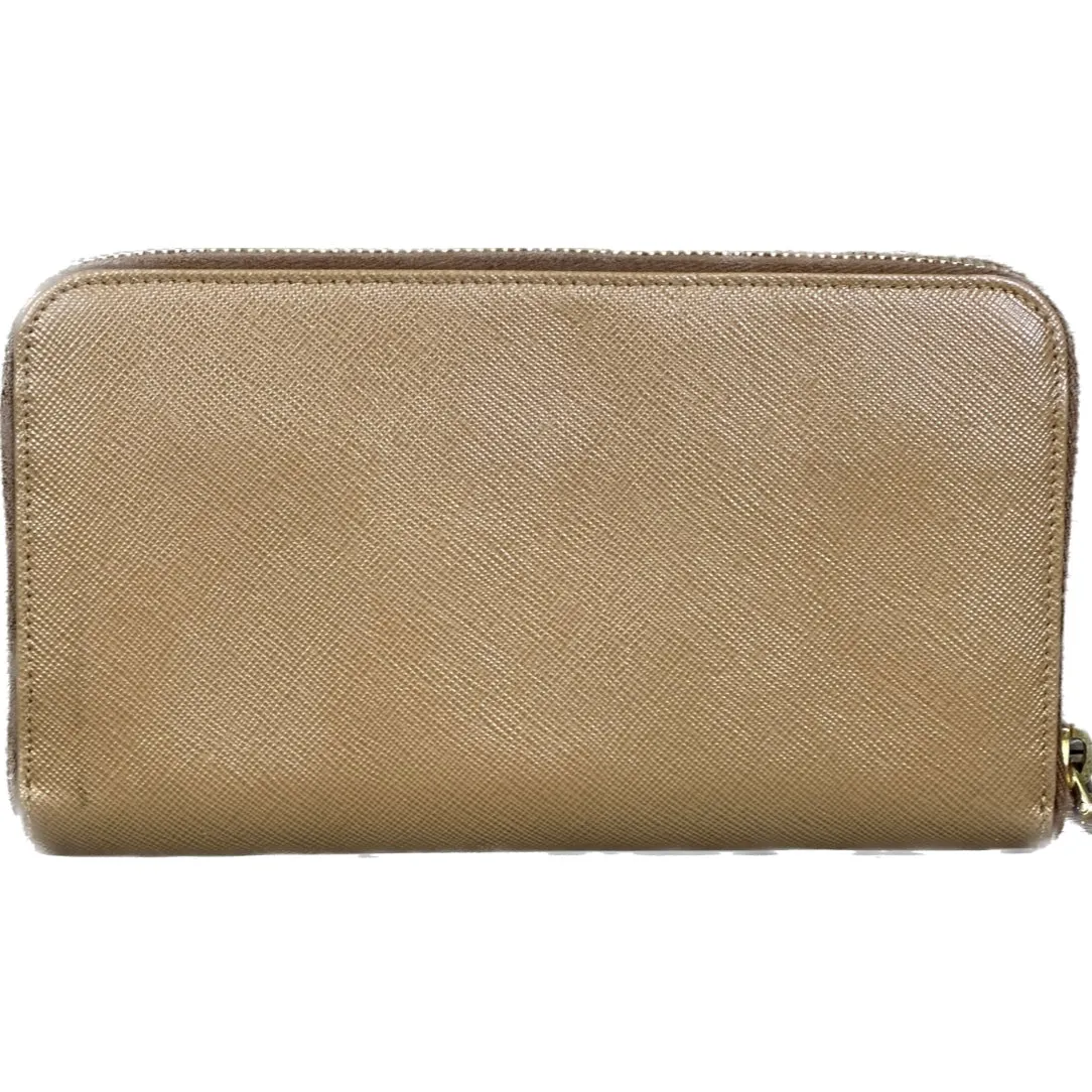 Prada Caramel Saffiano Leather Zip Around Wallet