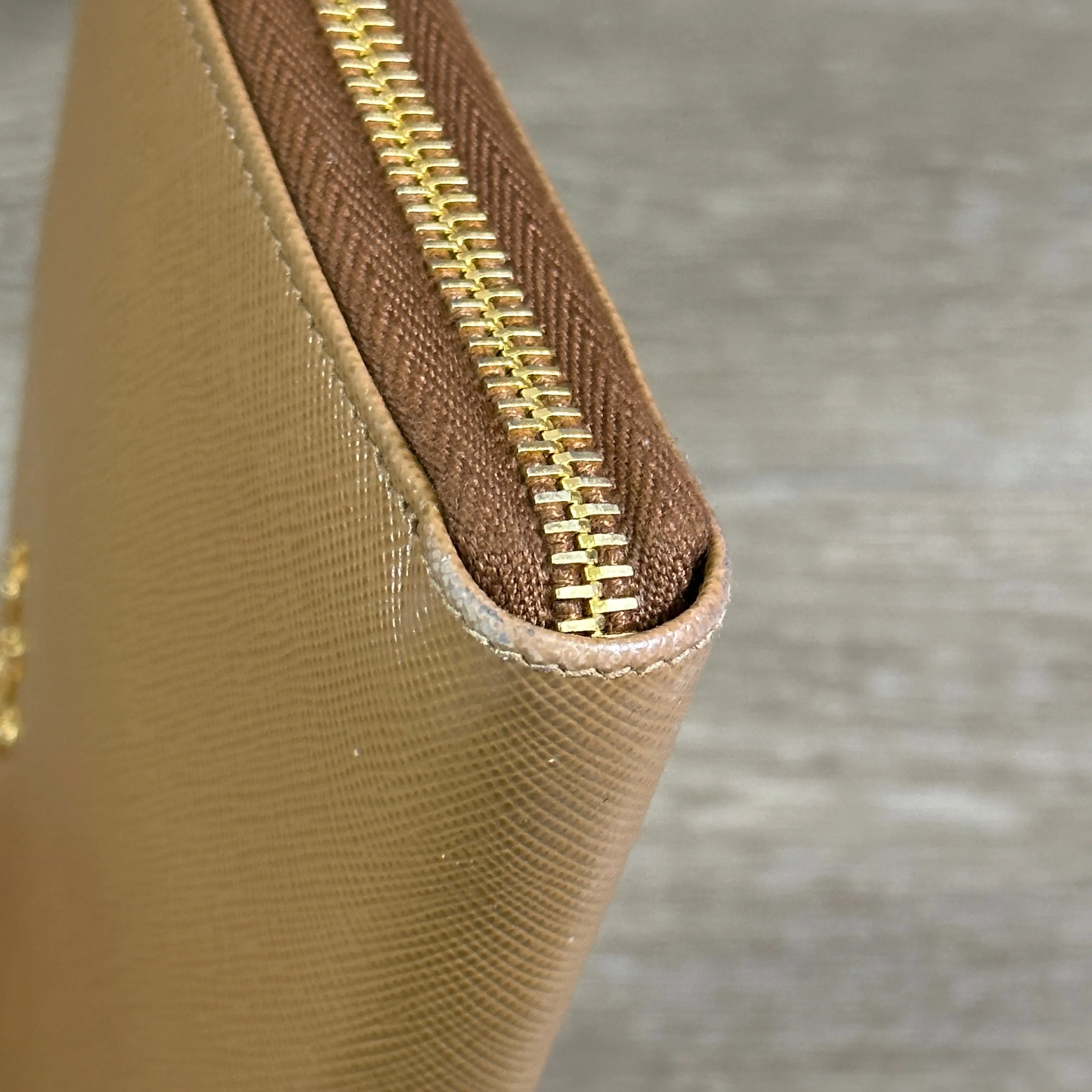 Prada Caramel Saffiano Leather Zip Around Wallet