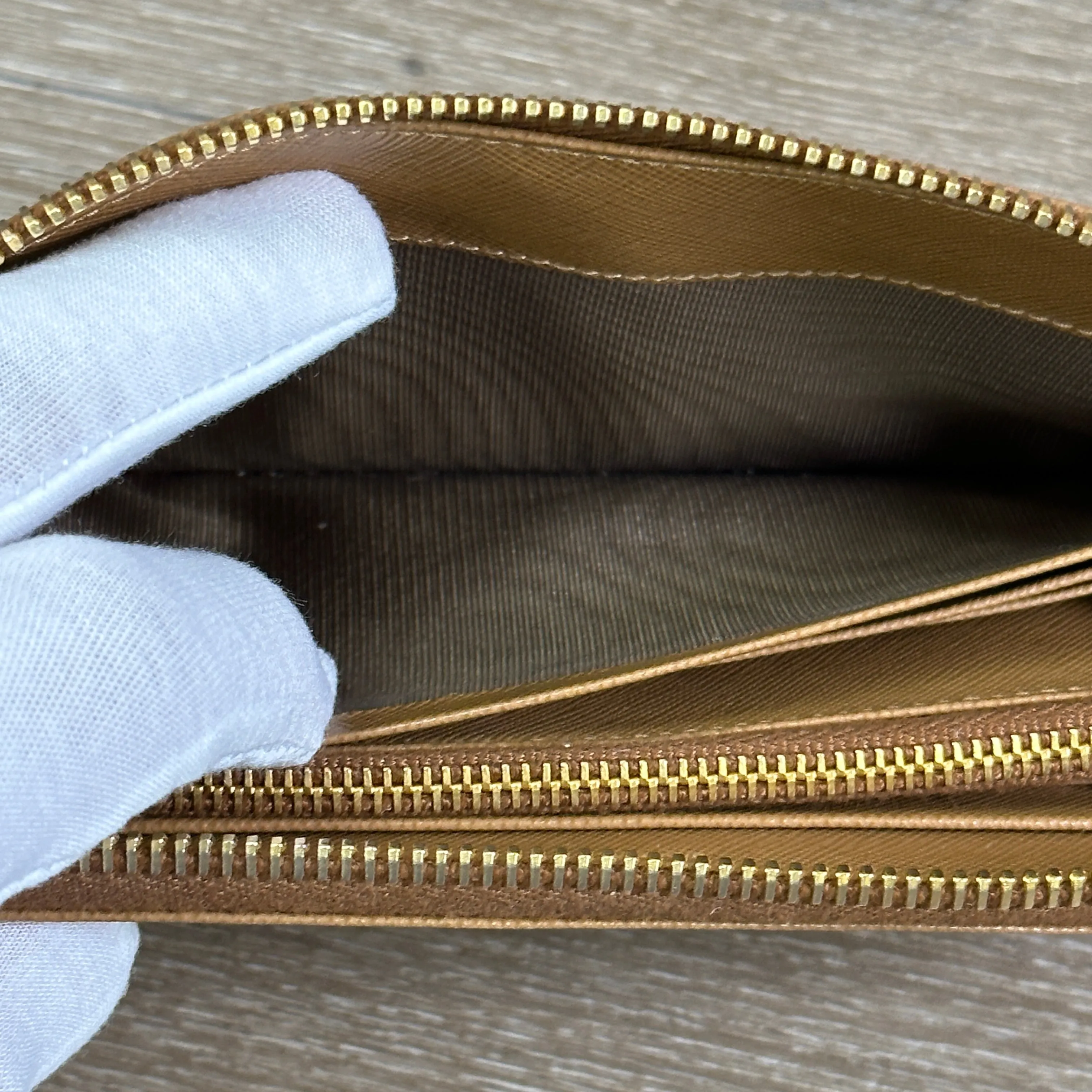 Prada Caramel Saffiano Leather Zip Around Wallet