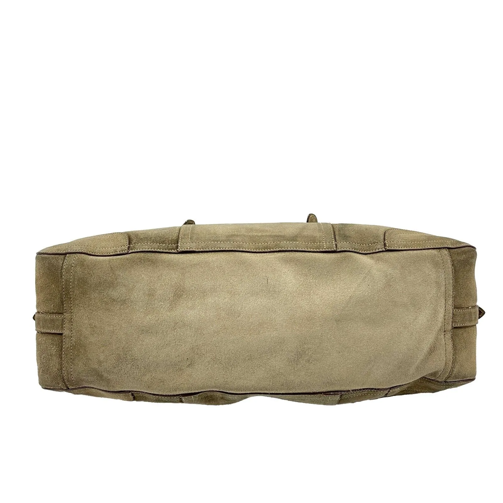 PRADA - Large Suede Buckle Bowling Bag - Camel Top Handle w/ Shoulder Strap