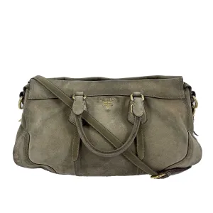 PRADA - Large Suede Buckle Bowling Bag - Camel Top Handle w/ Shoulder Strap