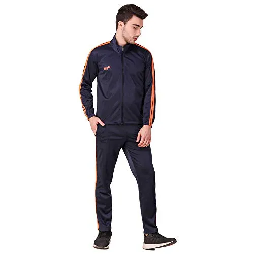 Pro Sports Men's Tracksuit (PRO_TrackSuit_SuperPoly-7000B_L_Navy Blue & Orange_Large)