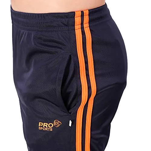 Pro Sports Men's Tracksuit (PRO_TrackSuit_SuperPoly-7000B_L_Navy Blue & Orange_Large)