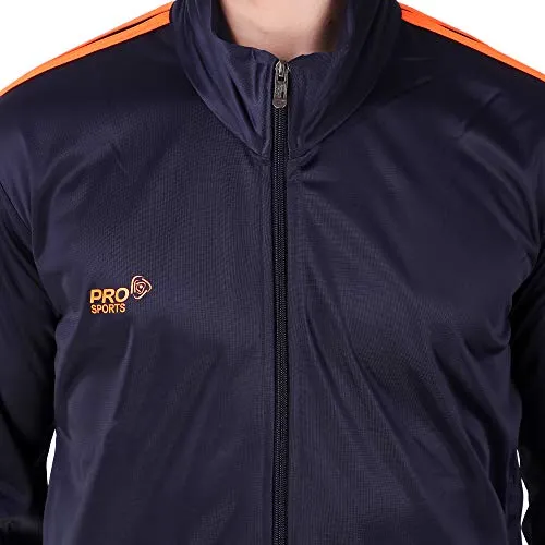 Pro Sports Men's Tracksuit (PRO_TrackSuit_SuperPoly-7000B_L_Navy Blue & Orange_Large)