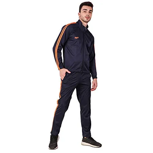 Pro Sports Men's Tracksuit (PRO_TrackSuit_SuperPoly-7000B_L_Navy Blue & Orange_Large)