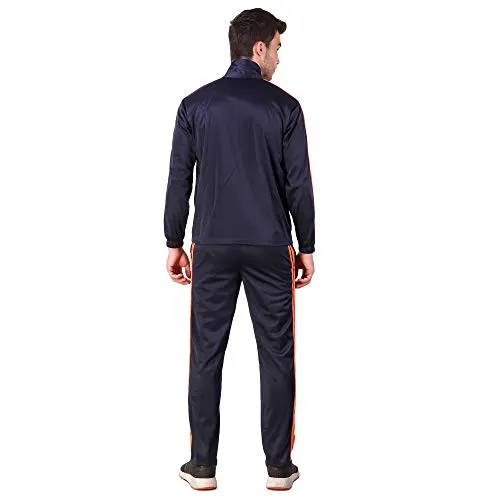 Pro Sports Men's Tracksuit (PRO_TrackSuit_SuperPoly-7000B_L_Navy Blue & Orange_Large)