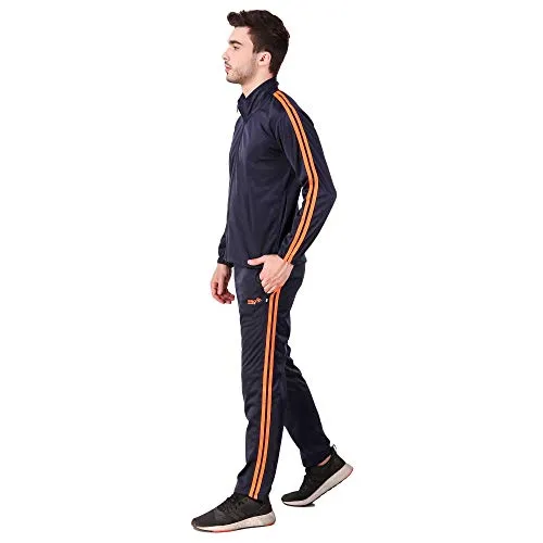Pro Sports Men's Tracksuit (PRO_TrackSuit_SuperPoly-7000B_L_Navy Blue & Orange_Large)