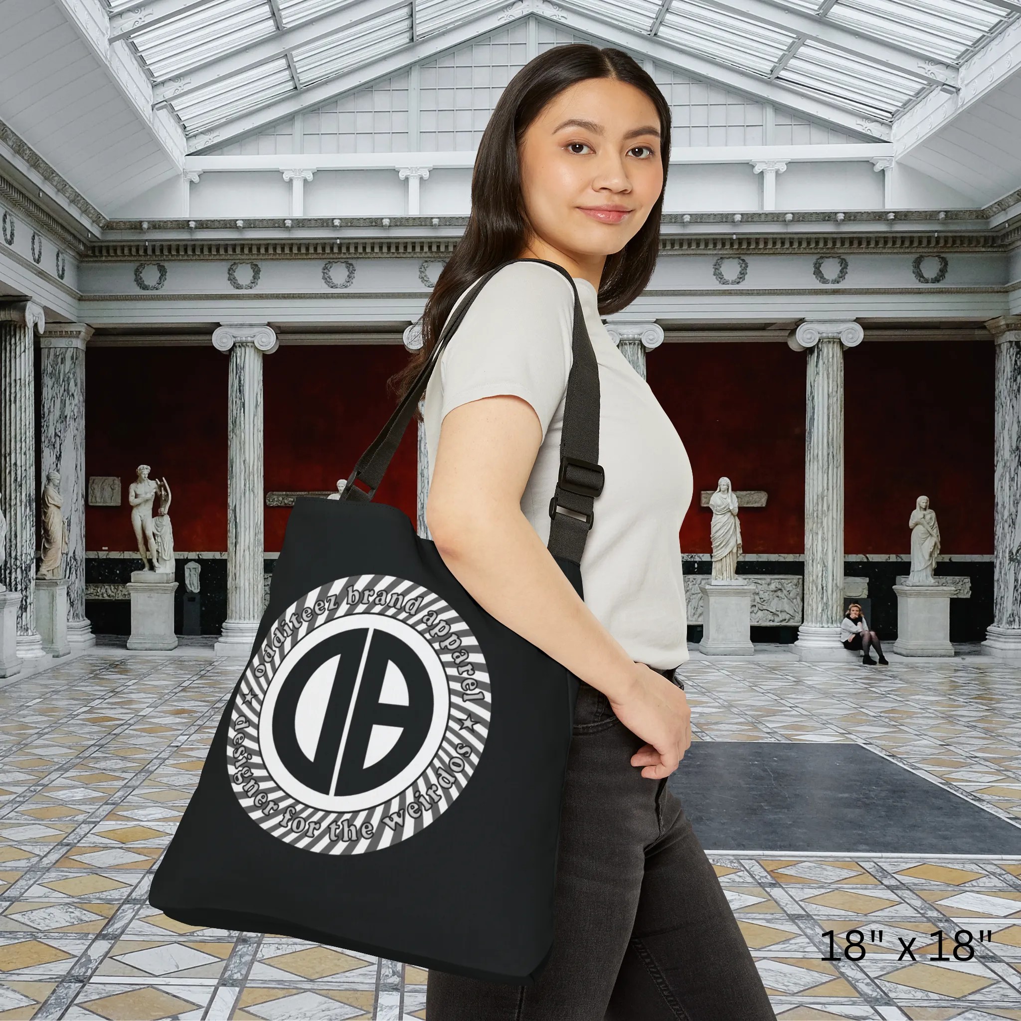 "Designer for the Weirdos" Swirly logo design, Phantom Black Unisex Carryall Medium/Large size Tote Bags