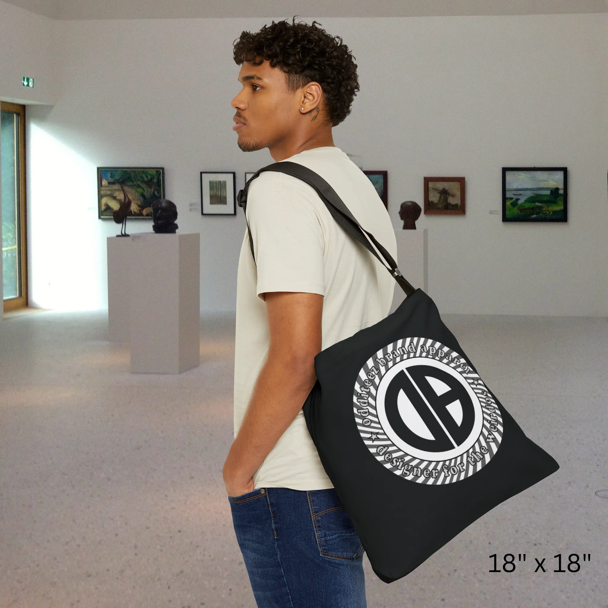 "Designer for the Weirdos" Swirly logo design, Phantom Black Unisex Carryall Medium/Large size Tote Bags