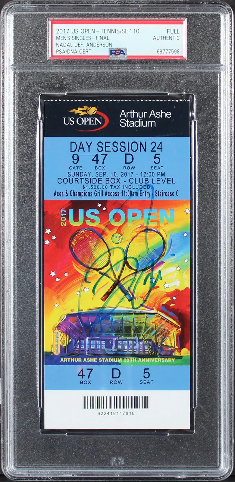 Rafael Nadal Signed 2017 US Open Men's Singles Final Full Ticket Stub PSA Slab