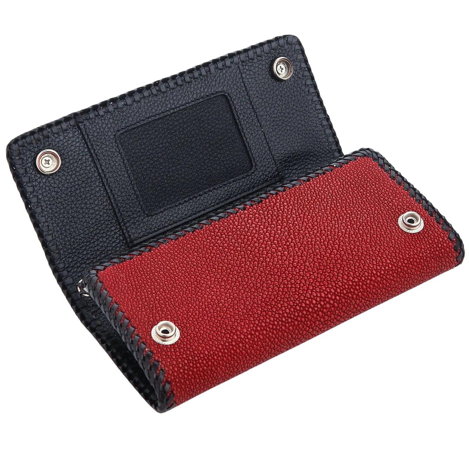 Red Genuine Stingray Skin Leather Trifold Biker Wallet