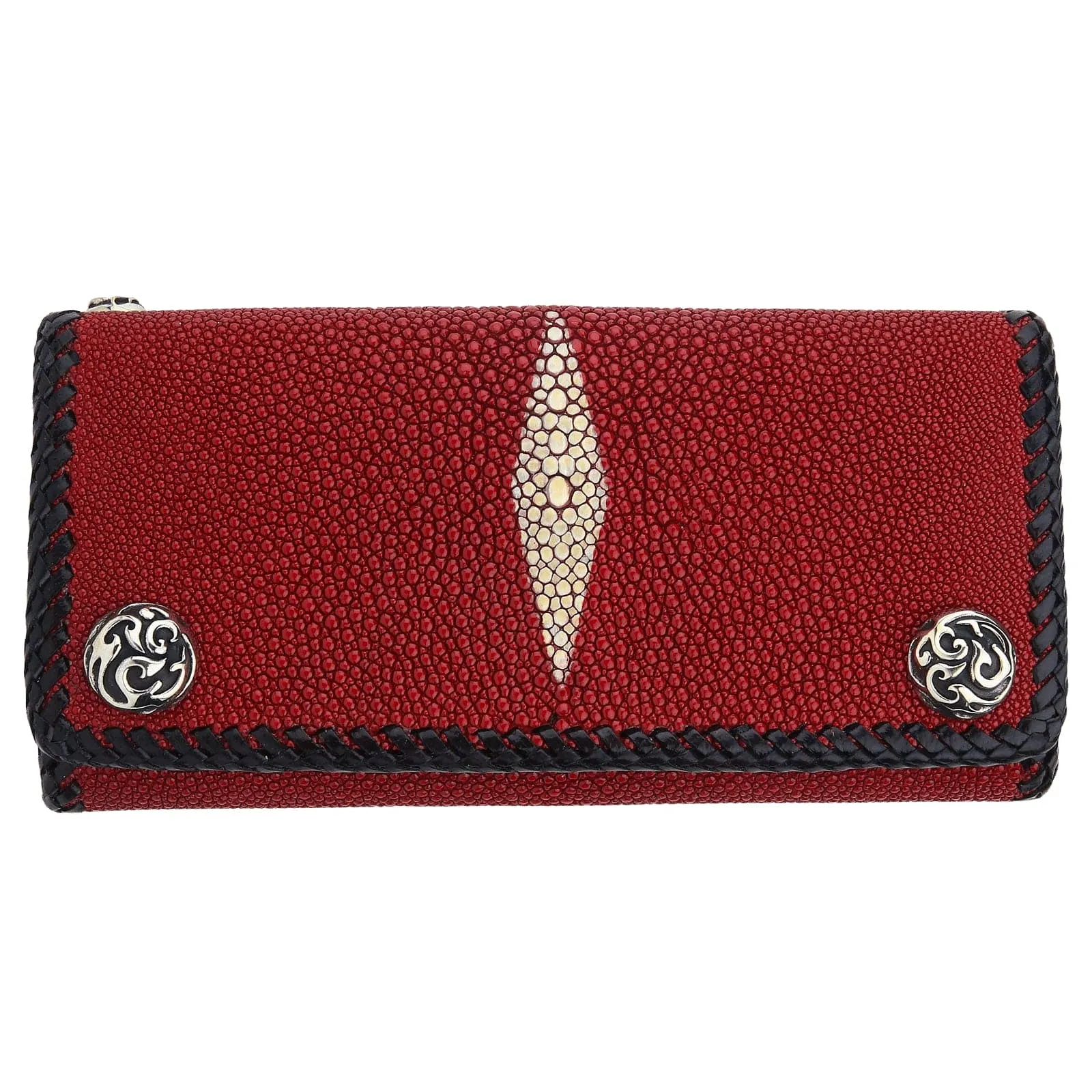 Red Genuine Stingray Skin Leather Trifold Biker Wallet