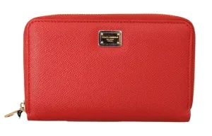 Red Leather Full Zipper Continental Wallet