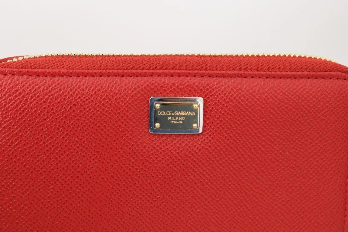 Red Leather Full Zipper Continental Wallet