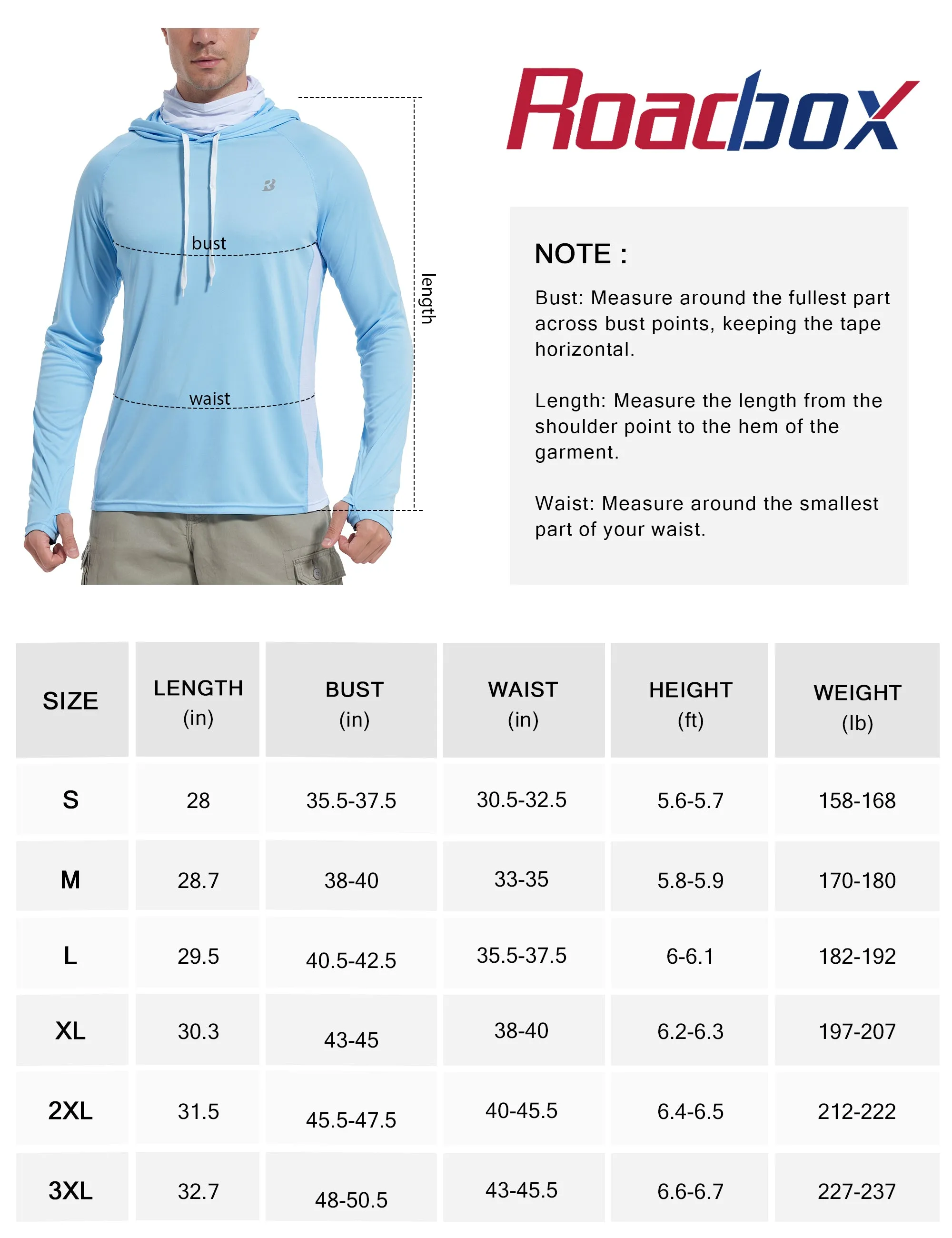 Roadbox Men's UPF 50  Sun Protection Hoodie Shirt with Mask - Performance Outdoor Mesh Sides Long Sleeve Athletic Driving Rash Guard Shirts
