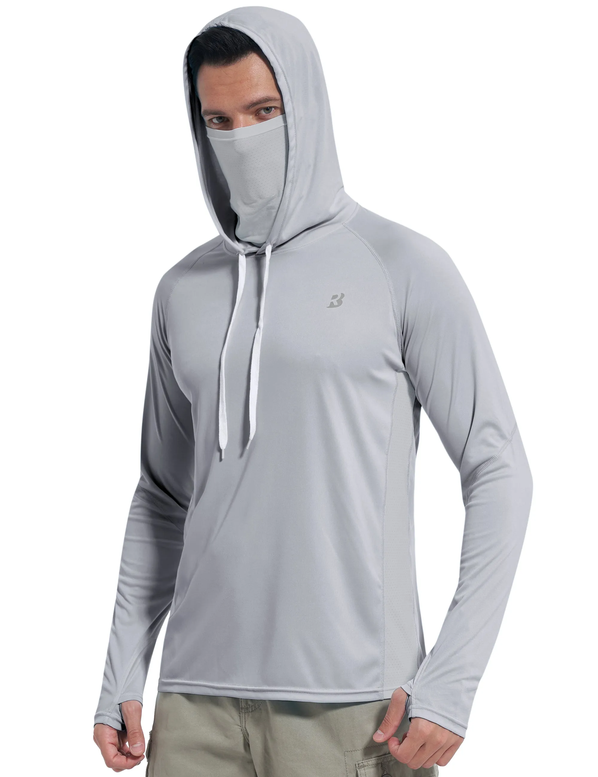 Roadbox Men's UPF 50  Sun Protection Hoodie Shirt with Mask - Performance Outdoor Mesh Sides Long Sleeve Athletic Driving Rash Guard Shirts