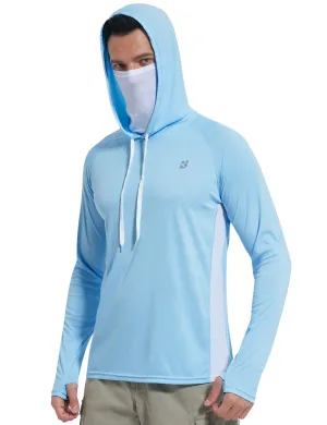 Roadbox Men's UPF 50  Sun Protection Hoodie Shirt with Mask - Performance Outdoor Mesh Sides Long Sleeve Athletic Driving Rash Guard Shirts