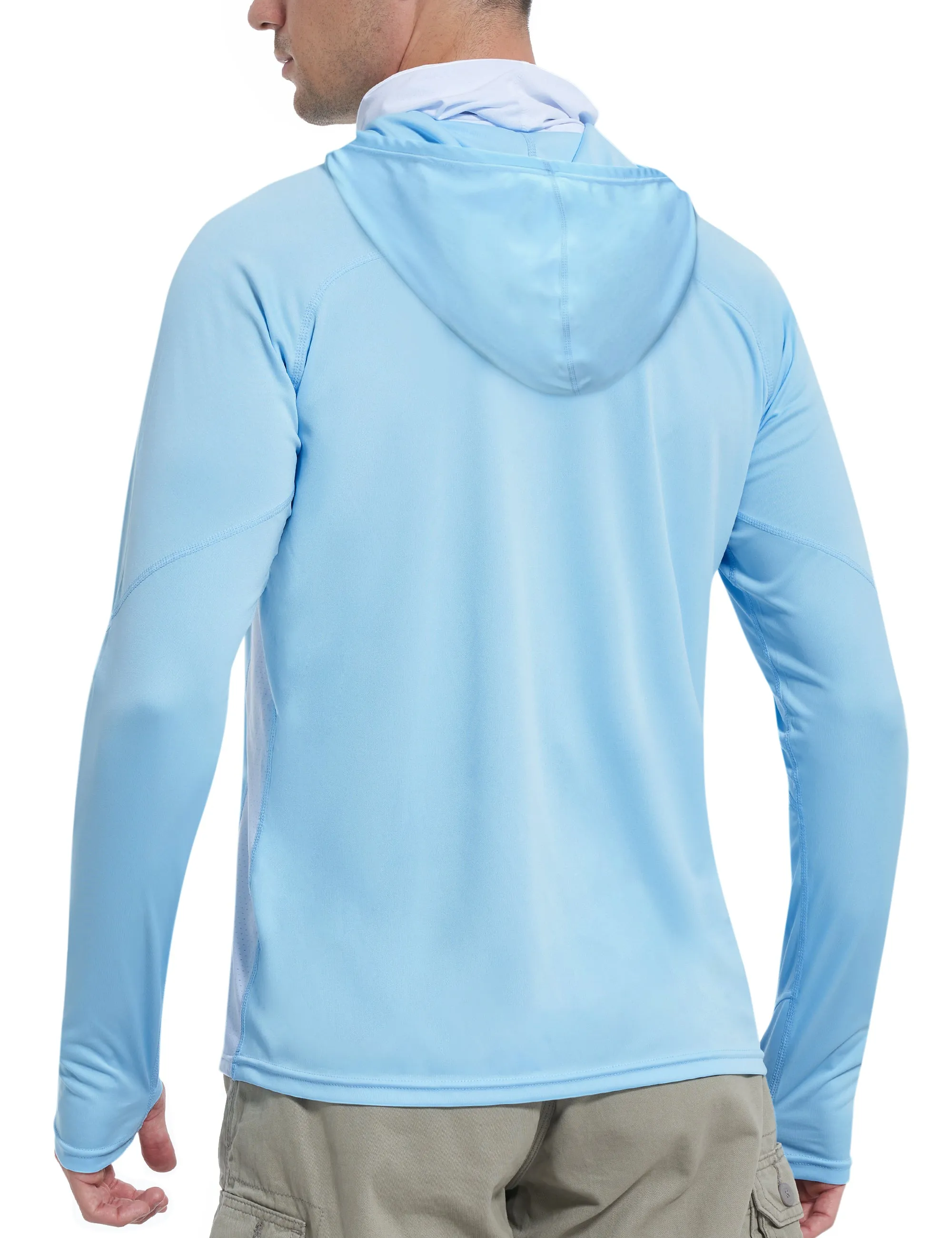 Roadbox Men's UPF 50  Sun Protection Hoodie Shirt with Mask - Performance Outdoor Mesh Sides Long Sleeve Athletic Driving Rash Guard Shirts