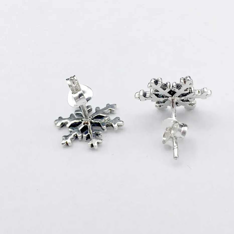 Sterling Silver large snowflake stud earrings- snow, winter, snowflakes,holidays