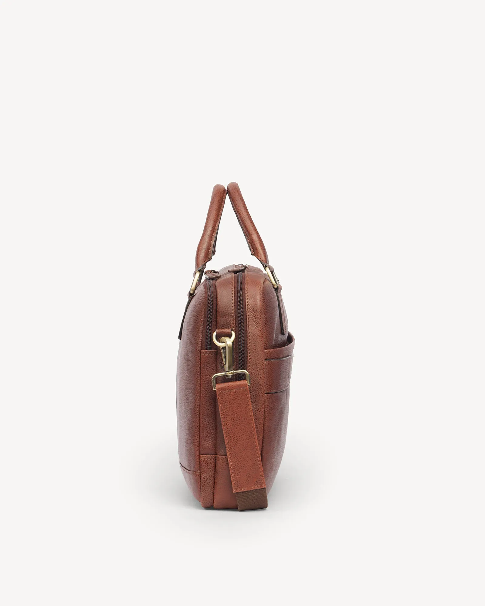 Wall Street Dual Zip Laptop Bag - Cognac Brown