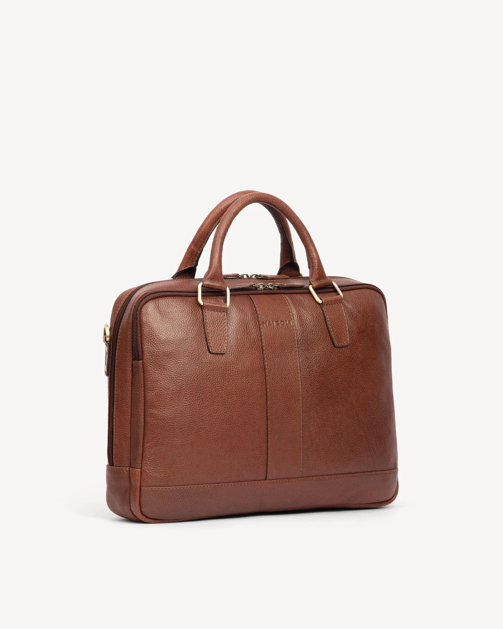 Wall Street Dual Zip Laptop Bag - Cognac Brown