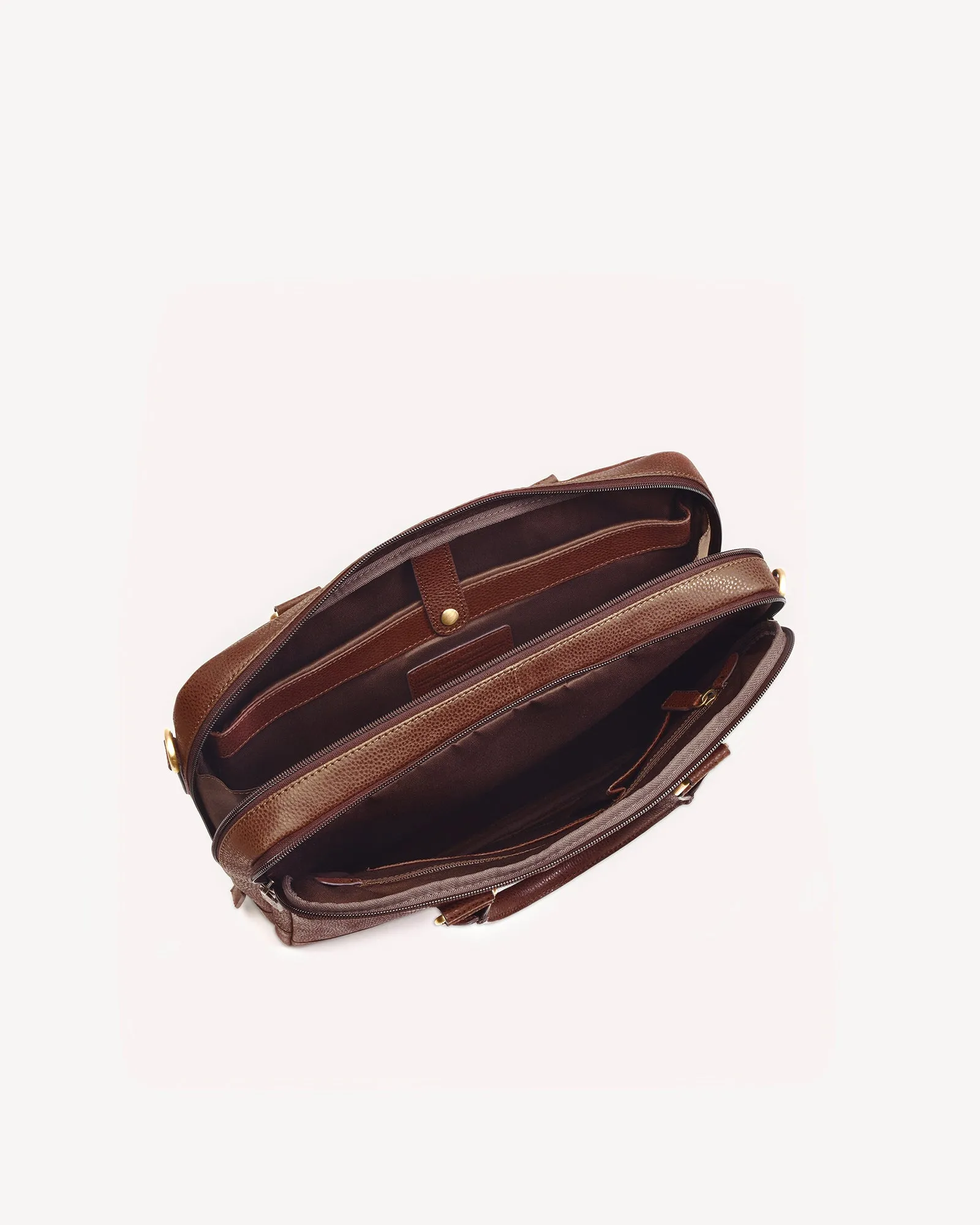 Wall Street Dual Zip Laptop Bag - Cognac Brown