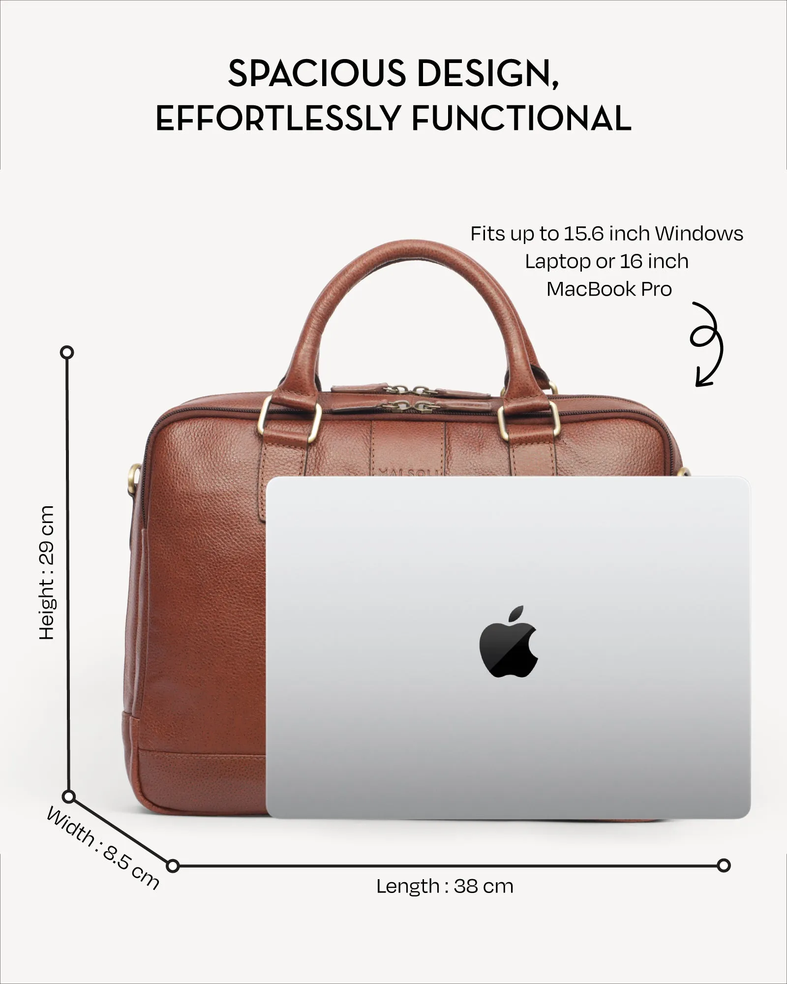Wall Street Dual Zip Laptop Bag - Cognac Brown