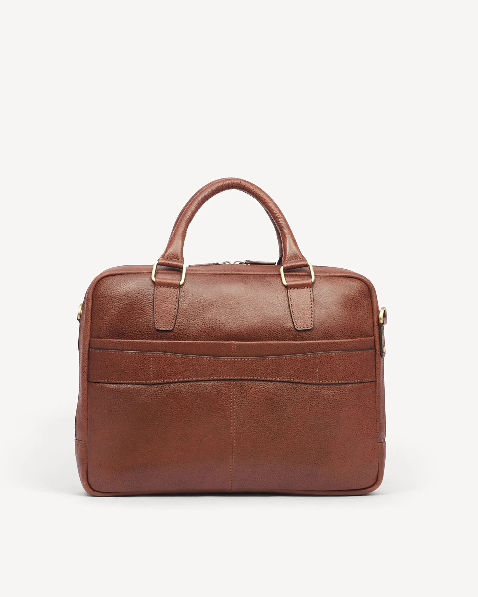 Wall Street Dual Zip Laptop Bag - Cognac Brown