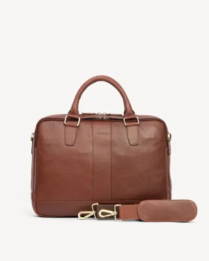 Wall Street Dual Zip Laptop Bag - Cognac Brown