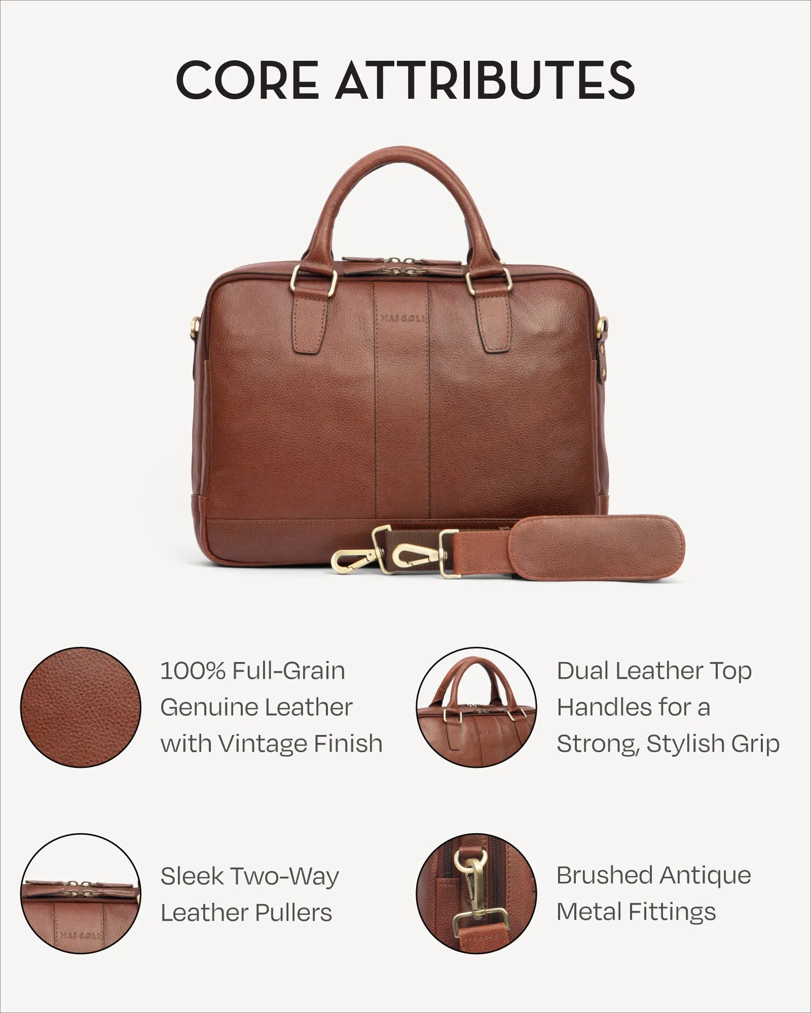 Wall Street Dual Zip Laptop Bag - Cognac Brown