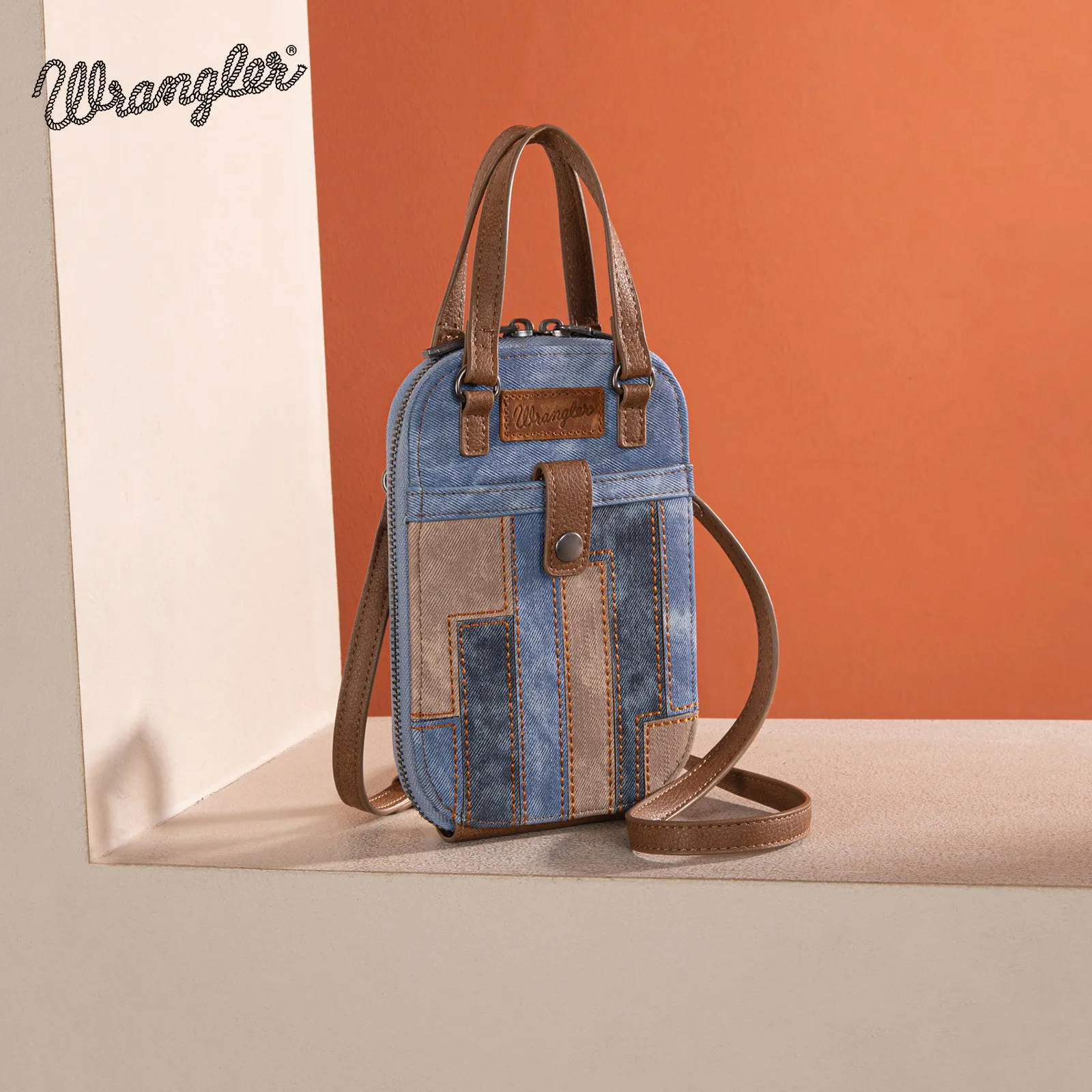 WG164-1831   Wrangler Denim Patchwork North South Mini Bag/Crossbody - Jean