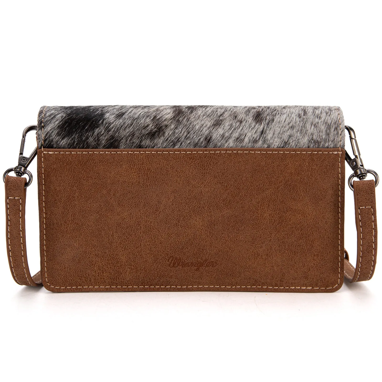 WG169-W030  Wrangler Genuine Hair-On Cowhide Wallet/Crossbody  -Brown