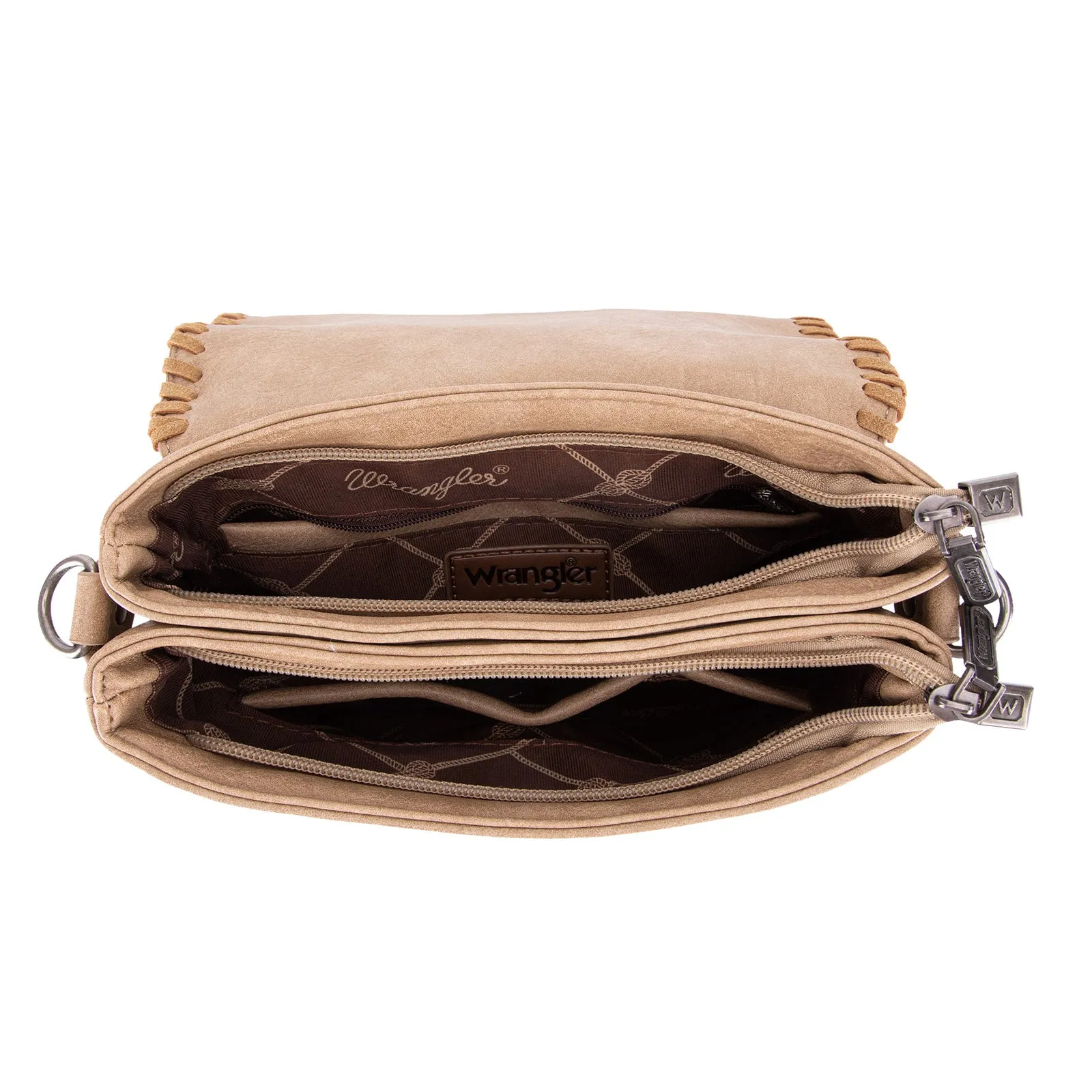 WG72-9360  Wrangler Whipstitch Leopard Print Crossbody - Khaki