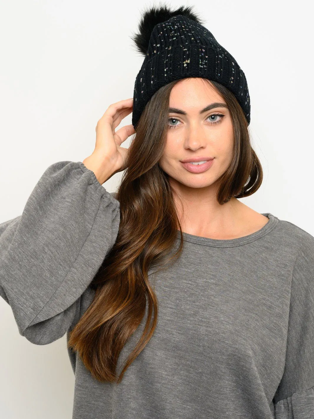 WOMEN'S MULTI CONFETTI PRINT FUR BEANIE
