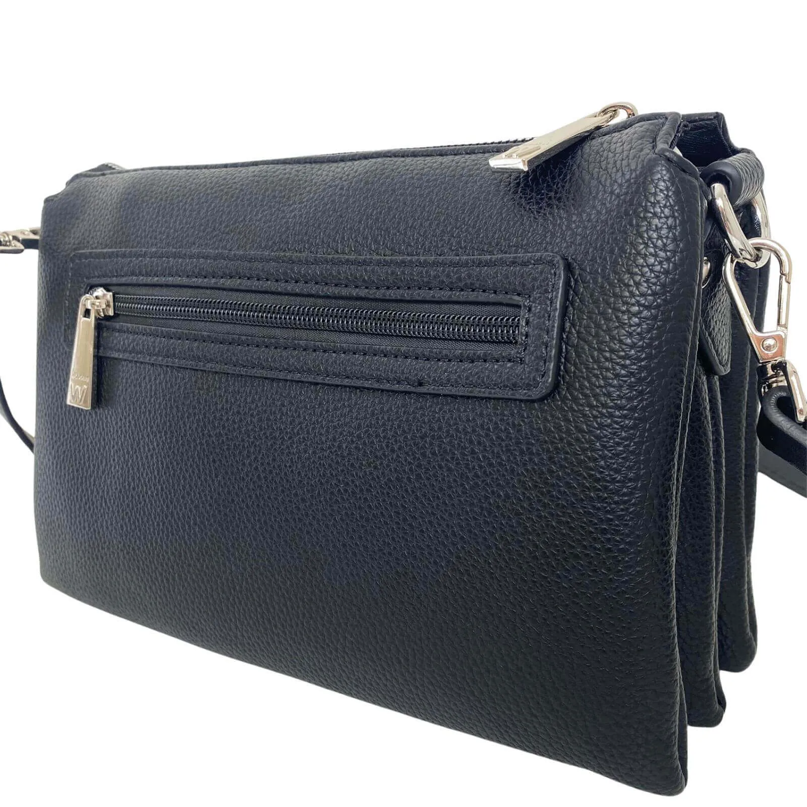 Wonders Black Triple Compartment Crossbody Bag
