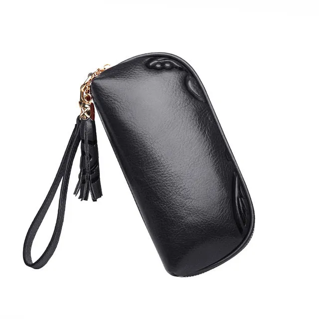 Zipper genuine leather Women clutch bag large capacity